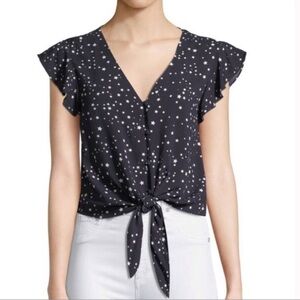 Cupcakes & Cashmere Navy and White Calpurnia Flutter Sleeve Tie Front Blouse